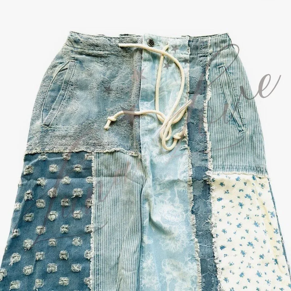 POL Clothing Floral Pattern Denim Patchwork Maxi Skirt (M & L) NEW! - Picture 4 of 11